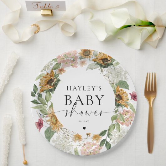 Mews Zonnebloem Herfst Baby shower Papieren Bordje (Huwelijk)