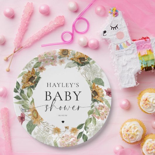 Mews Zonnebloem Herfst Baby shower Papieren Bordje (Feest)