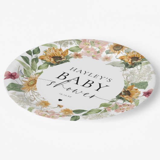 Mews Zonnebloem Herfst Baby shower Papieren Bordje (Gekanteld)