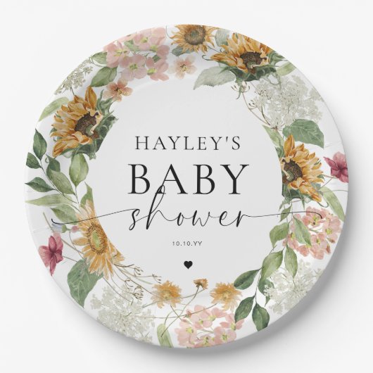 Mews Zonnebloem Herfst Baby shower Papieren Bordje (Voorkant)