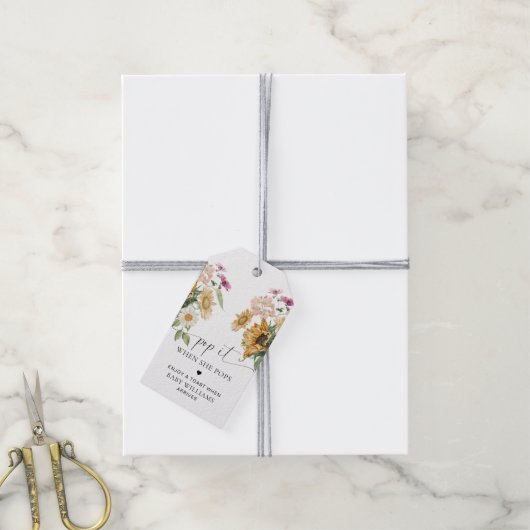 Mews Zonnebloem Herfst Baby Shower Pop It Cadeaulabel (Met Touw)