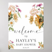 Mews Zonnebloem Herfst Baby shower Welkomstbord Poster (Voorkant)