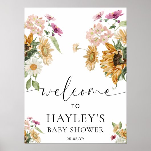 Mews Zonnebloem Herfst Baby shower Welkomstbord Poster (Voorkant)