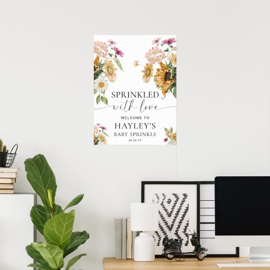 Mews Zonnebloem Herfst Baby Sprinkle Welkomstbord Poster (Thuiskantoor)