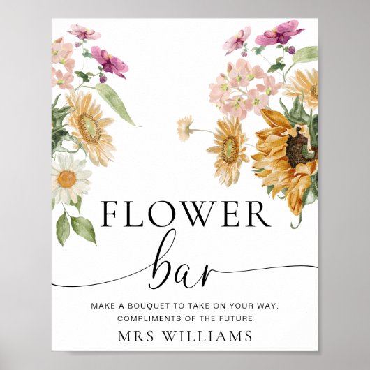 Mews Zonnebloem Herfst Bloemen Bar Teken Poster (Voorkant)