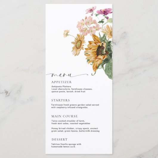 Mews Zonnebloem Herfst Bloemen Lang Menu & Dank u (Voorkant)