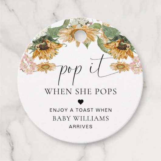 Mews Zonnebloem Herfst Herfst Baby shower Pop Het Bedankjes Labels (Voorkant)