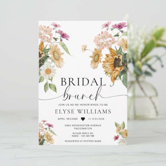Mews Zonnebloem Herfst Herfst Bridal Brunch Kaart (Staand voorkant)