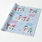 Mewwwy Kissmas Penguins Snowmen en Snowflakes Cadeaupapier (Uitgerold)