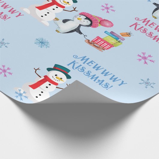 Mewwwy Kissmas Penguins Snowmen en Snowflakes Cadeaupapier (Hoek)