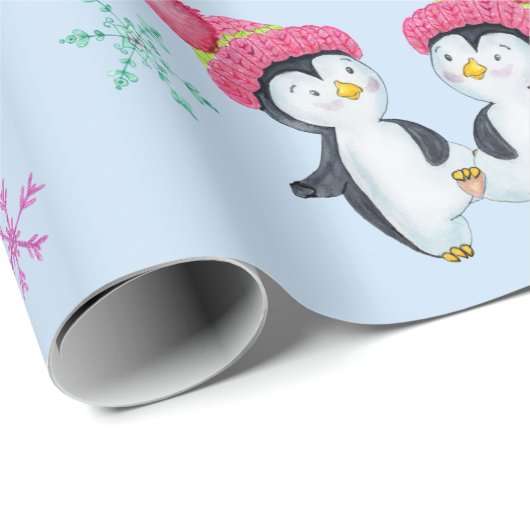 Mewwwy Kissmas Penguins Snowmen en Snowflakes Cadeaupapier (Rol Hoek)