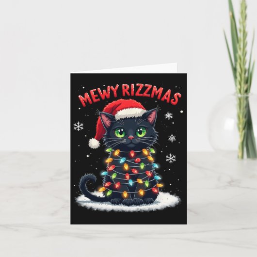 Mewy Rizzmas Funny Santa Cat Mewing Joke Rizz Xmas Kaart (Voorkant)