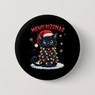 Mewy Rizzmas Funny Santa Cat Mewing Joke Rizz Xmas Ronde Button 5,7 Cm
