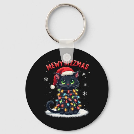 Mewy Rizzmas Funny Santa Cat Mewing Joke Rizz Xmas Sleutelhanger (Voorkant)