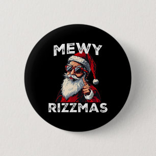 Mewy Rizzmas Funny Santa Mewing Joke Rizz Mannen C Ronde Button 5,7 Cm