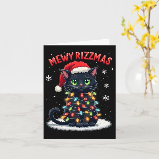 Mewy Rizzmas Grappige Kerstman Kat Mieuwende Grap  Kaart (Gele Bloem)