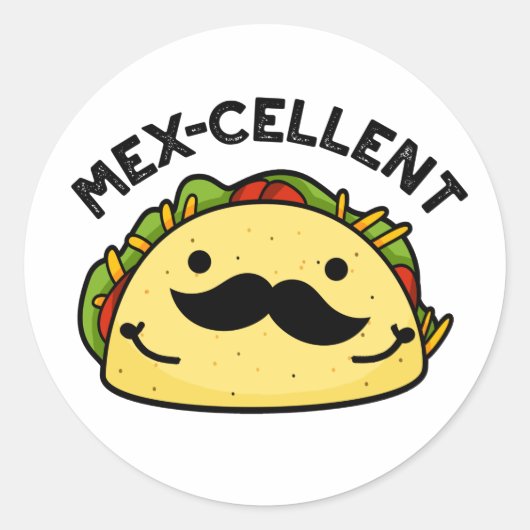 Mex-cellent Funny Excellent Taco Pun Ronde Sticker (Voorkant)