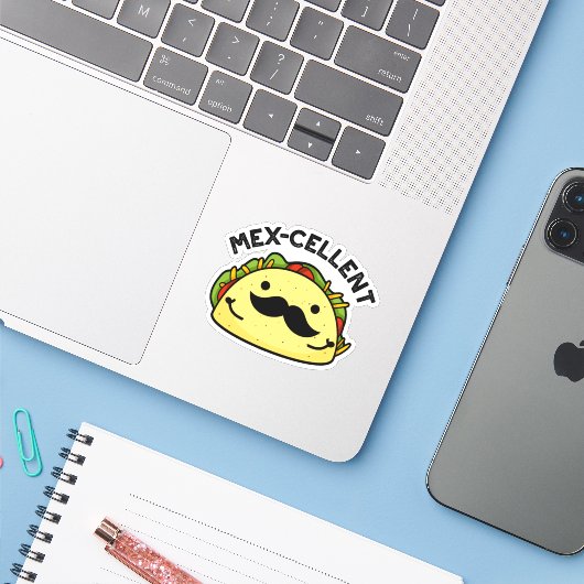 Mex-cellent Funny Excellent Taco Pun Sticker (Laptop met iPhone)