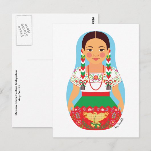 Mexicaan, China Poblana Matryoshka Briefkaart (Voorkant / Achterkant)