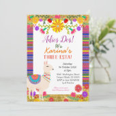 Mexicaan Llama Three-Esta Birthday Invitation Kaart (Staand voorkant)