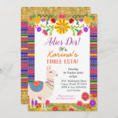 Mexicaan Llama Three-Esta Birthday Invitation Kaart (Voorkant / Achterkant)