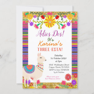 Mexicaan Llama Three-Esta Birthday Invitation Kaart