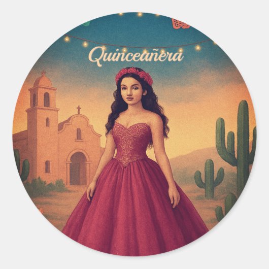  Mexicaan Quinceañera 15e verjaardag Ronde Sticker (Voorkant)