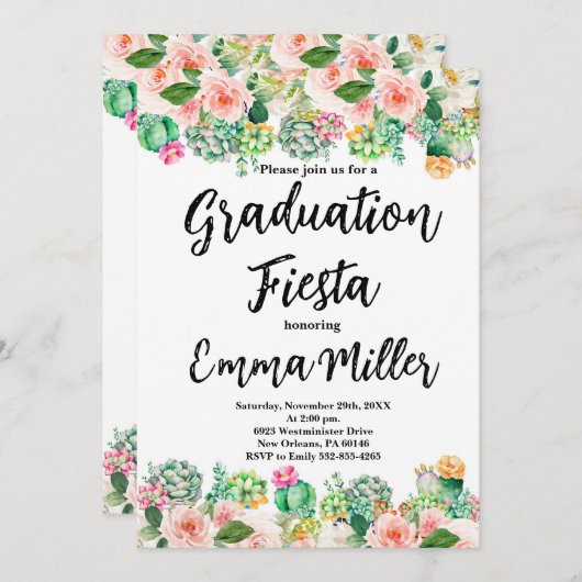 Mexicaans Afstuderen Fiesta Cactus Kaart (Voorkant / Achterkant)