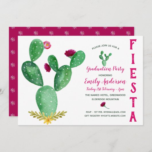 Mexicaans Afstuderen Invitation Cacti Pink Kaart (Voorkant / Achterkant)
