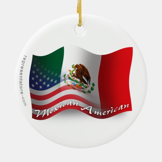 Mexicaans-Amerikaanse golfvlag Keramisch Ornament (Achterkant)