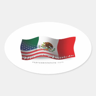 Mexicaans-Amerikaanse golfvlag Ovale Sticker
