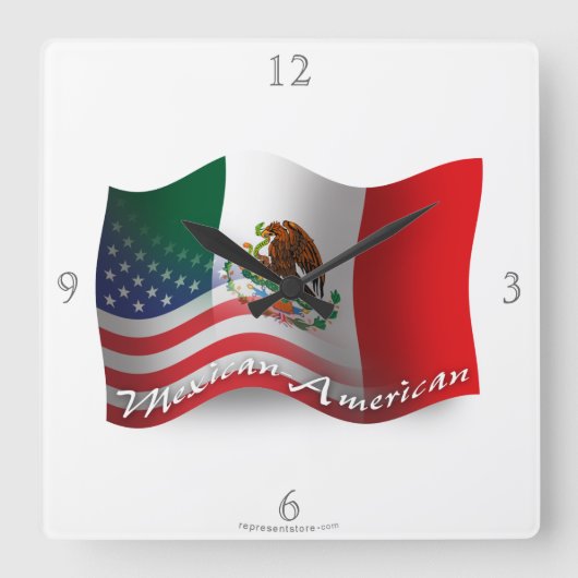 Mexicaans-Amerikaanse Golvende Vlag Vierkante Klok (Voorkant)