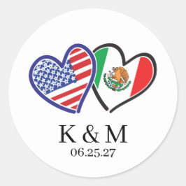 Mexicaans-Amerikaanse Hart Vlaggen Ronde Sticker
