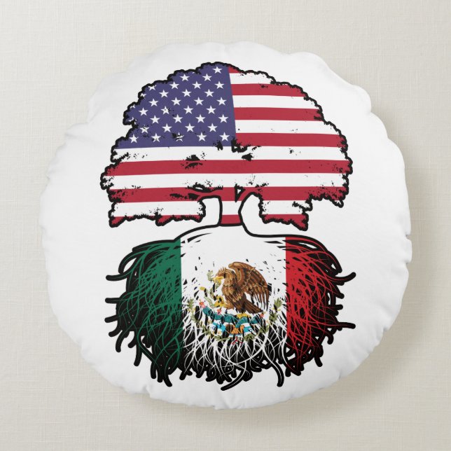 Mexicaans-Amerikaanse vlag Rond Kussen (Voorkant)