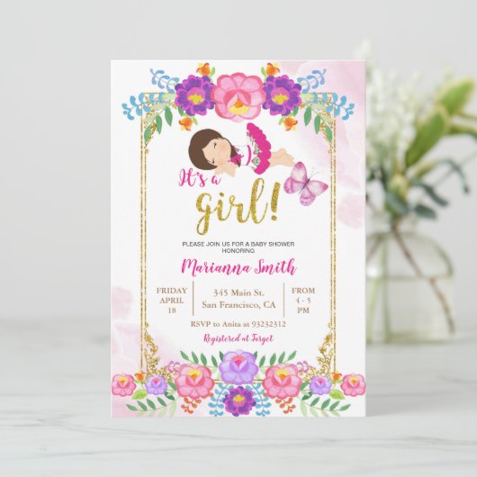 Mexicaans Baby shower Floral Butterfly Fiesta Kaart (Staand voorkant)