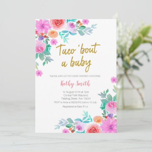 Mexicaans BABY SHOWER met goudWaterverf Kaart (Staand voorkant)