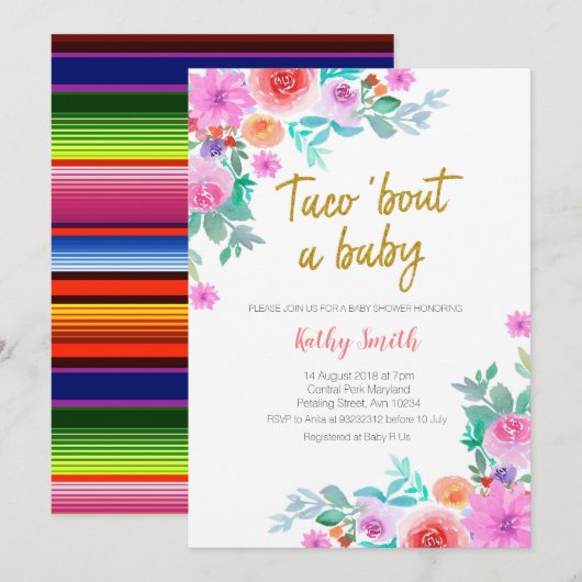 Mexicaans BABY SHOWER met goudWaterverf Kaart (Voorkant / Achterkant)