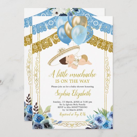 Mexicaans blauw en goudCharro Little Muchacho Kaart (Voorkant / Achterkant)