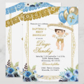 Mexicaans blauw en goudhandschrift en geboortedag kaart (Voorkant / Achterkant)