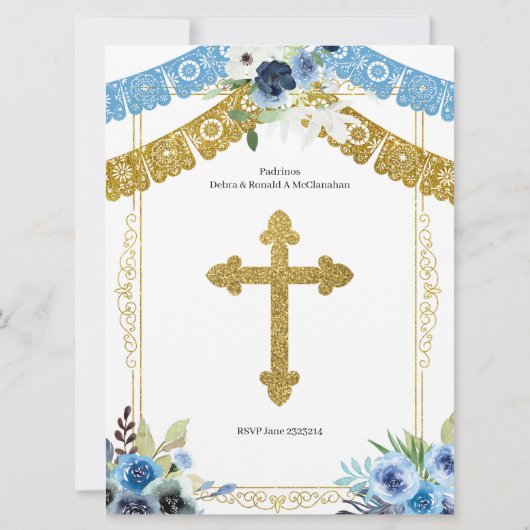 Mexicaans blauw en goudhandschrift en geboortedag kaart (Achterkant)