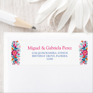 Mexicaans Bloemen Quinceanera Retouradres Etiket