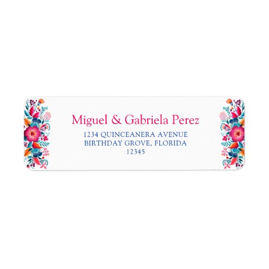 Mexicaans Bloemen Quinceanera Retouradres Etiket (Voorkant)
