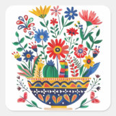 Mexicaans bloemenboeket vierkante sticker (Voorkant)