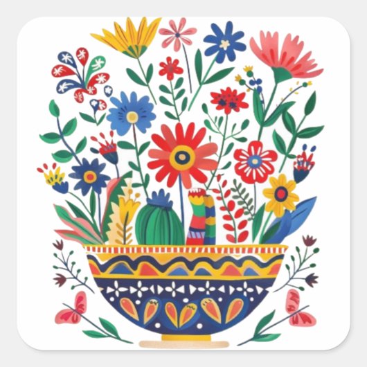 Mexicaans bloemenboeket vierkante sticker (Voorkant)
