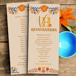 Mexicaans bloemig monogram Western quinceanera Programmakaart