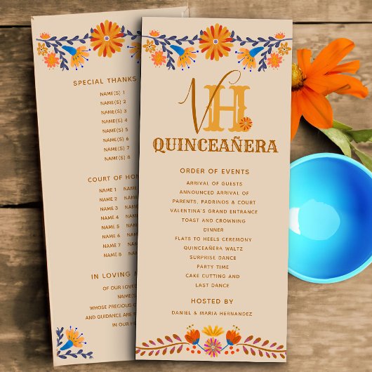 Mexicaans bloemig monogram Western quinceanera Programmakaart