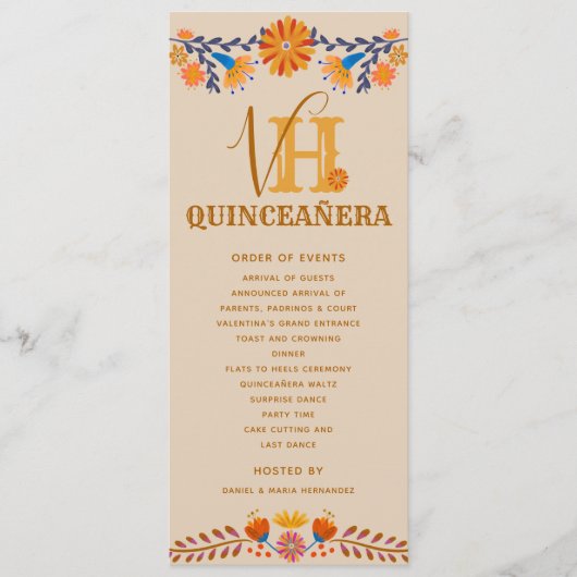 Mexicaans bloemig monogram Western quinceanera Programmakaart (Voorkant)