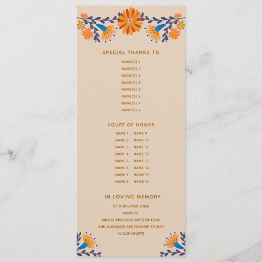 Mexicaans bloemig monogram Western quinceanera Programmakaart (Achterkant)