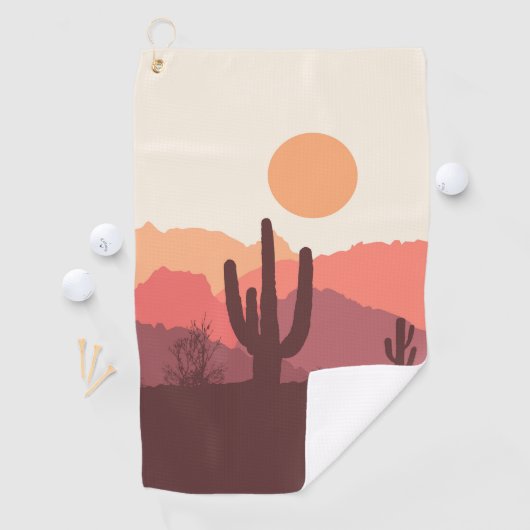 Mexicaans bordeauxrood en oranje woestijnlandschap golfhanddoek (Insitu)