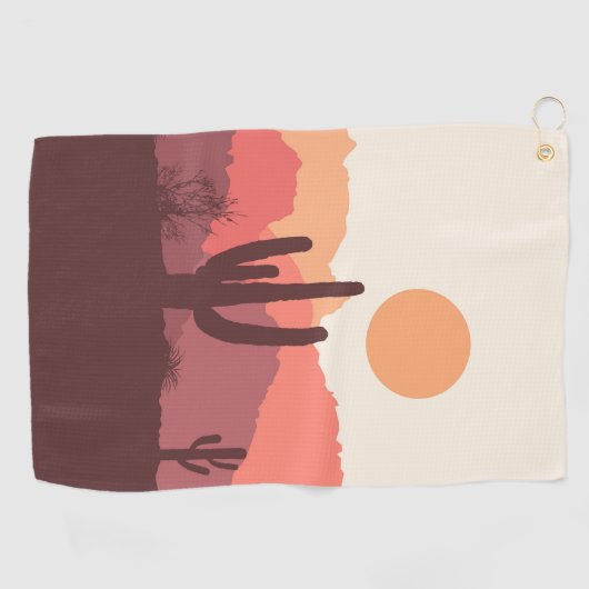 Mexicaans bordeauxrood en oranje woestijnlandschap golfhanddoek (Horizontaal)